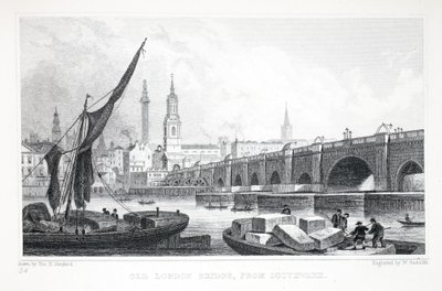 Puente de Londres Antiguo, desde Southwark, de 