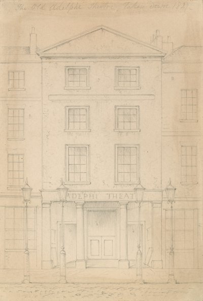Boceto original a lápiz del Teatro Adelphi, Londres, por Thomas H Shepherd de Thomas Hosmer Shepherd