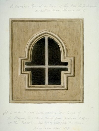 Panel en la puerta de la taberna Ship, Water Lane, Ciudad de Londres, 1857 de Thomas Hosmer Shepherd