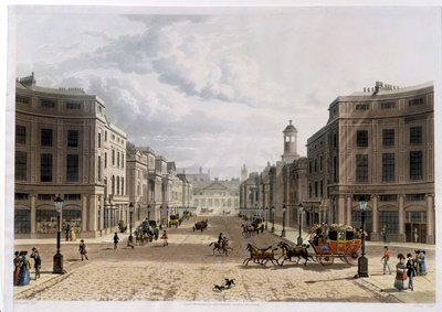 Regent Street, desde Piccadilly, grabado por J. Bluck, pub. 1822 por 