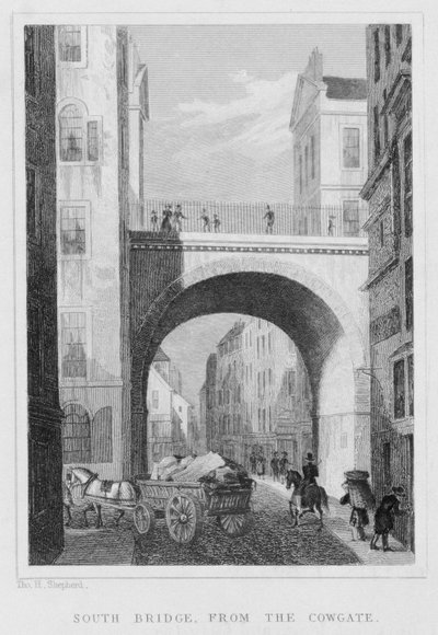 Puente Sur desde Cowgate, Edimburgo grabado por William Watkins, 1831 de Thomas Hosmer Shepherd
