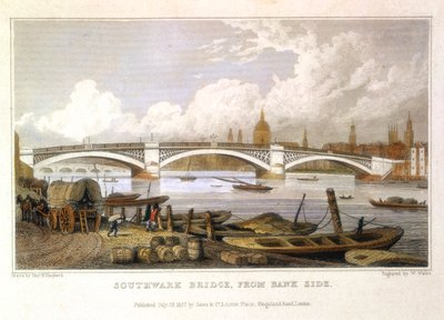 Puente de Southwark desde Bank Side, Londres, 1817 de Thomas Hosmer Shepherd