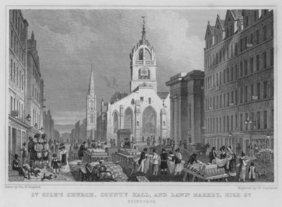 Iglesia de St Gile, County Hall y Lawn Market, High Street, Edimburgo (grabado) de Thomas Hosmer Shepherd