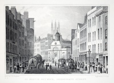 St Martin Outwich, Bishopsgate Street, de Londres y sus Alrededores en el Siglo XIX pub. Jones y Co., 1827-1829 de Thomas Hosmer Shepherd