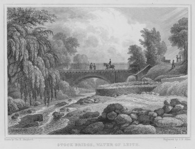 Puente Stock, Water of Leith (grabado) de Thomas Hosmer Shepherd
