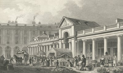 La fachada noroeste del nuevo mercado de Covent Garden, 1827-30 de Thomas Hosmer Shepherd