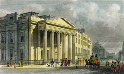 El Nuevo Colegio de Médicos, Pall Mall, Este, grabado por Thomas Barber de Thomas Hosmer Shepherd