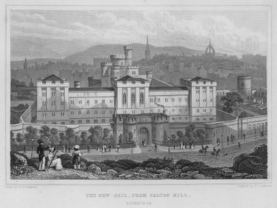 La Nueva Cárcel, desde Calton Hill, Edimburgo (grabado) de Thomas Hosmer Shepherd