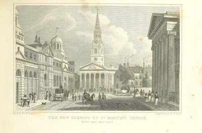 La nueva apertura de la iglesia de St Martin desde Pall Mall East, de 