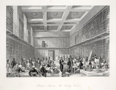 La sala de lectura y la biblioteca en el Museo Británico, de 