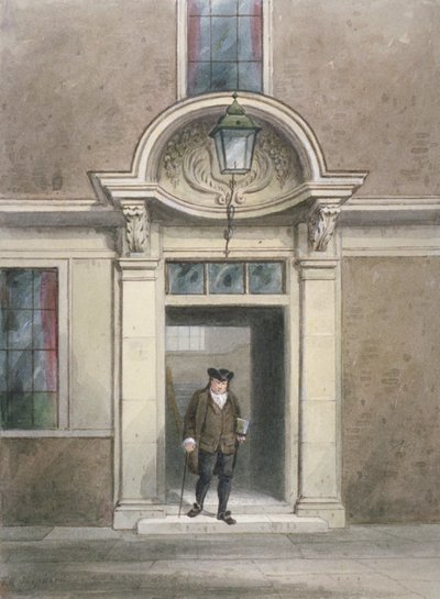 Vista de la puerta y escalera del Dr. Johnson, Inner Temple Lane, Ciudad de Londres, 1855 de Thomas Hosmer Shepherd