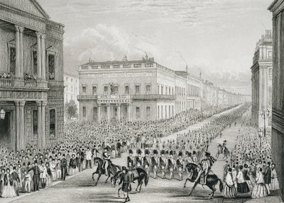 Procesión fúnebre de Wellington pasando por el Senior United Service Club, Pall Mall de Thomas Hosmer Shepherd