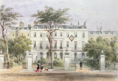 Fachada oeste de la casa de Sir Robert Peel en Privy Garden (1788-1850) 1851 de Thomas Hosmer Shepherd