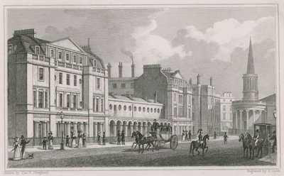 Lado oeste de Langham Place, Marylebone, Londres, incluyendo la Iglesia de All Souls de Thomas Hosmer Shepherd
