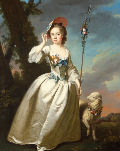 Retrato de una joven como pastora (óleo sobre lienzo) de Thomas Hudson