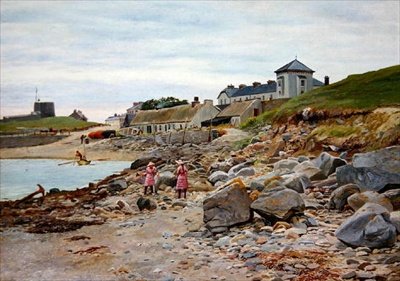 Kingsland, Cornualles, con dos niñas en una playa de Thomas J. Purchas