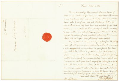 Carta autógrafa firmada como Embajador de Estados Unidos en Francia, a Giovanni Fabbroni, París, 24 de mayo de 1789 de Thomas Jefferson