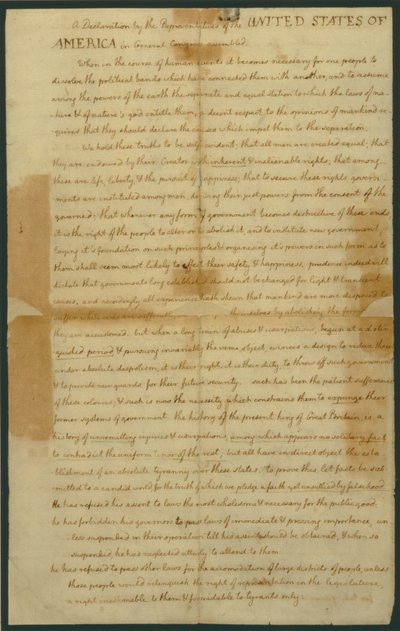 Borrador de la Declaración de Independencia, 4 de julio de 1776 de Thomas Jefferson
