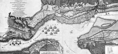 Un plan correcto de los alrededores de Quebec y de la batalla librada el 13 de septiembre de 1759 de Thomas Jefferys