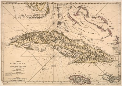 Mapa de la isla de Cuba, con las islas Bahamas, el golfo de Florida y el paso de Barlovento - Dibujado a partir de levantamientos ingleses y españoles. LOC 73697703 de Thomas Jefferys