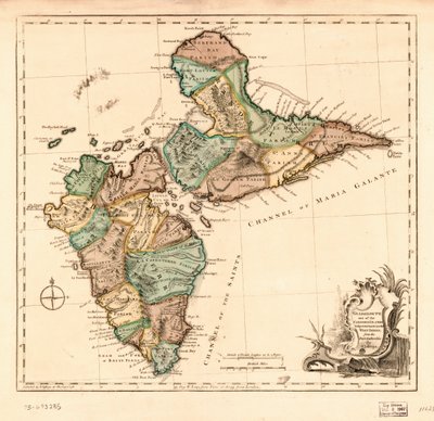Guadalupe una de las Islas Caribes sometidas a Francia en las Indias Occidentales, LOC 75693285 de Thomas Jefferys