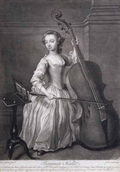 Retrato de Benjamin Hallet tocando el violonchelo, grabado por James McArdell, c.1749 de Thomas Jenkins