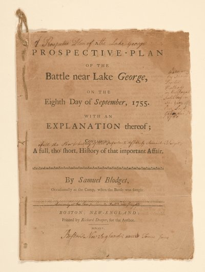 Un plan proyectivo de la batalla que se libró cerca del lago George. Texto (parte B) de Samuel Blodgett de Thomas Johnston