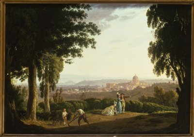 Figuras elegantes en una colina con una vista distante de Roma de Thomas Jones