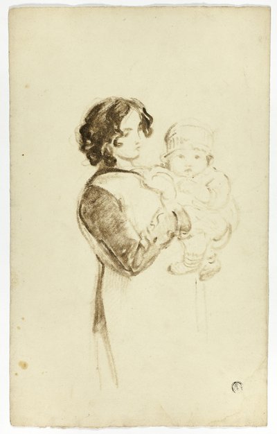 Joven mujer sosteniendo un bebé de Thomas Jones Barker