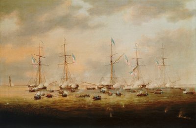 Cañoneras británicas y americanas en acción en el lago Borgne de Thomas L. Hornbrook