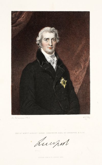 El Muy Honorable Robert Banks Jenkinson, Conde de Liverpool, K.G. y C., pub. 1830 de Thomas Lawrence