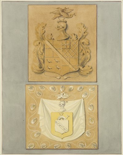 Escudos de armas en la puerta de Langton Mansion, en la parte trasera de Thomas Leeson the Elder Rowbotham