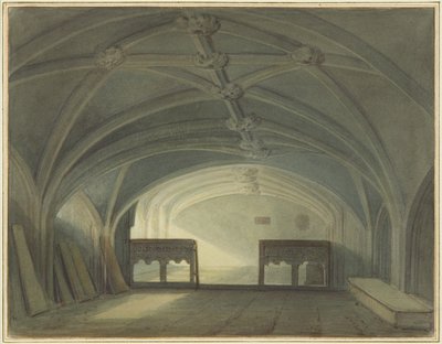 Cripta de la Iglesia de San Juan, mirando al Este, mostrando Pantalla de Roble de Thomas Leeson the Elder Rowbotham
