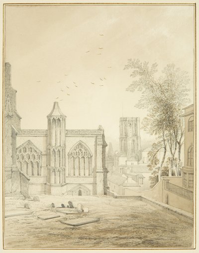 Extremo este de St Mary Redcliffe, mostrando Temple Church de Thomas Leeson the Elder Rowbotham