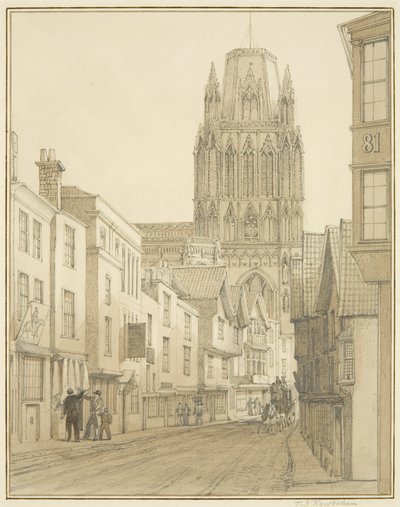 Vista norte de la Iglesia de St Mary Redcliffe desde Redcliffe Street de Thomas Leeson the Elder Rowbotham