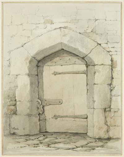 Arco antiguo y puerta en Tower Lane frente a la sacristía de la Iglesia de St John