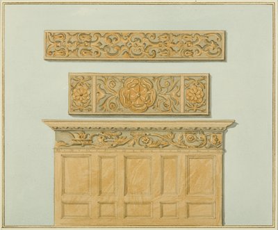 Partes del panelado y friso en Langton Mansion, en la parte trasera de Thomas Leeson the Elder Rowbotham