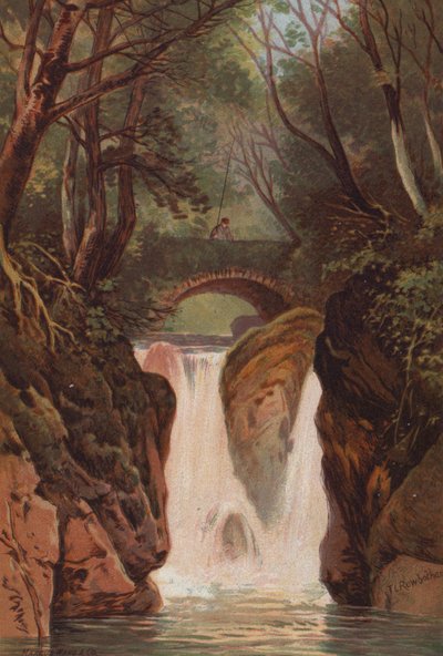 Los lagos ingleses, Rydal Falls (litografia en color) de Thomas Leeson the Elder Rowbotham