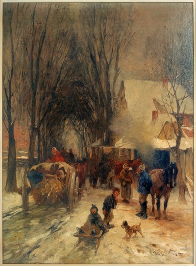 Calle de pueblo en invierno de Thomas Ludwig Herbst