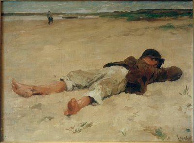 Niño campesino acostado de Thomas Ludwig Herbst