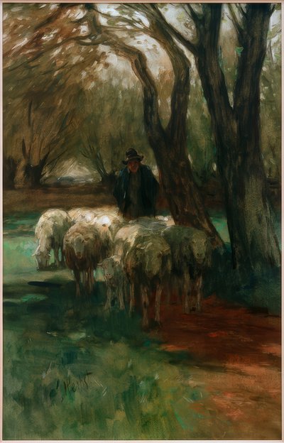 Pastor con rebaño de Thomas Ludwig Herbst