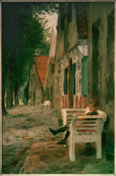 Calle con niña en el banco de Thomas Ludwig Herbst