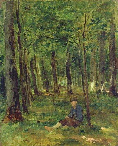 Joven Agricultor sentado en el Bosque, 1878 de Thomas Ludwig Herbst