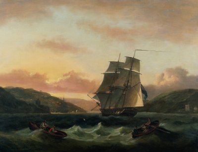 Un bergantín a toda vela en el puerto de Dartmouth de Thomas Luny