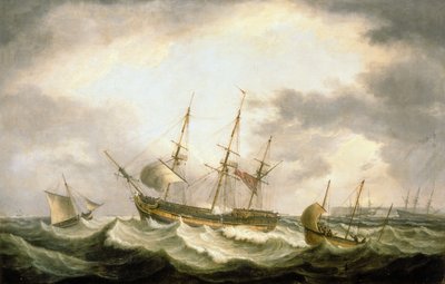 A Three Master a la deriva en los Downs con la ayuda de Hand (óleo sobre lienzo) de Thomas Luny