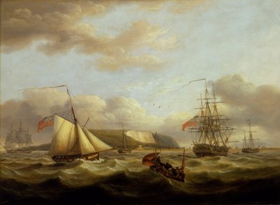 Un cúter pasando a popa de una fragata, principios del siglo XIX (óleo sobre lienzo) de Thomas Luny