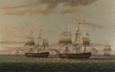 Un indio y un barco de dos pisos se encuentran, se dice que es Thomas Dumar, Esq. en el barco de Su Majestad 
