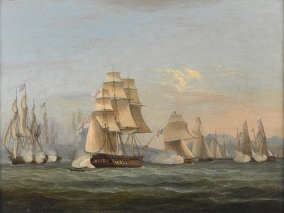 HMS Spartan y fragatas francesas: Comienzo de la acción, 3 de mayo de 1810 (Bahía de Nápoles) (óleo sobre lienzo) de Thomas Luny