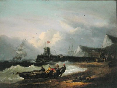 Arrastrando un barco a la orilla del puerto de Dover de Thomas Luny