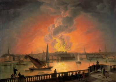 El Incendio del Teatro Drury Lane desde el Puente de Westminster de Thomas Luny